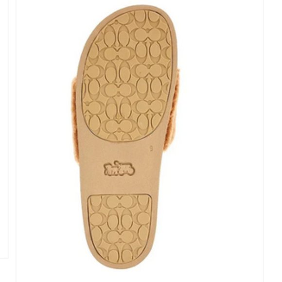 Coach Pool Slides Shearling Tan Brown Size 13 Shoes Slippers Slip On Sandals - Picture 6 of 7